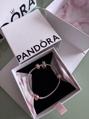 Pandora Silver Bracelet with Rose Gold Charms